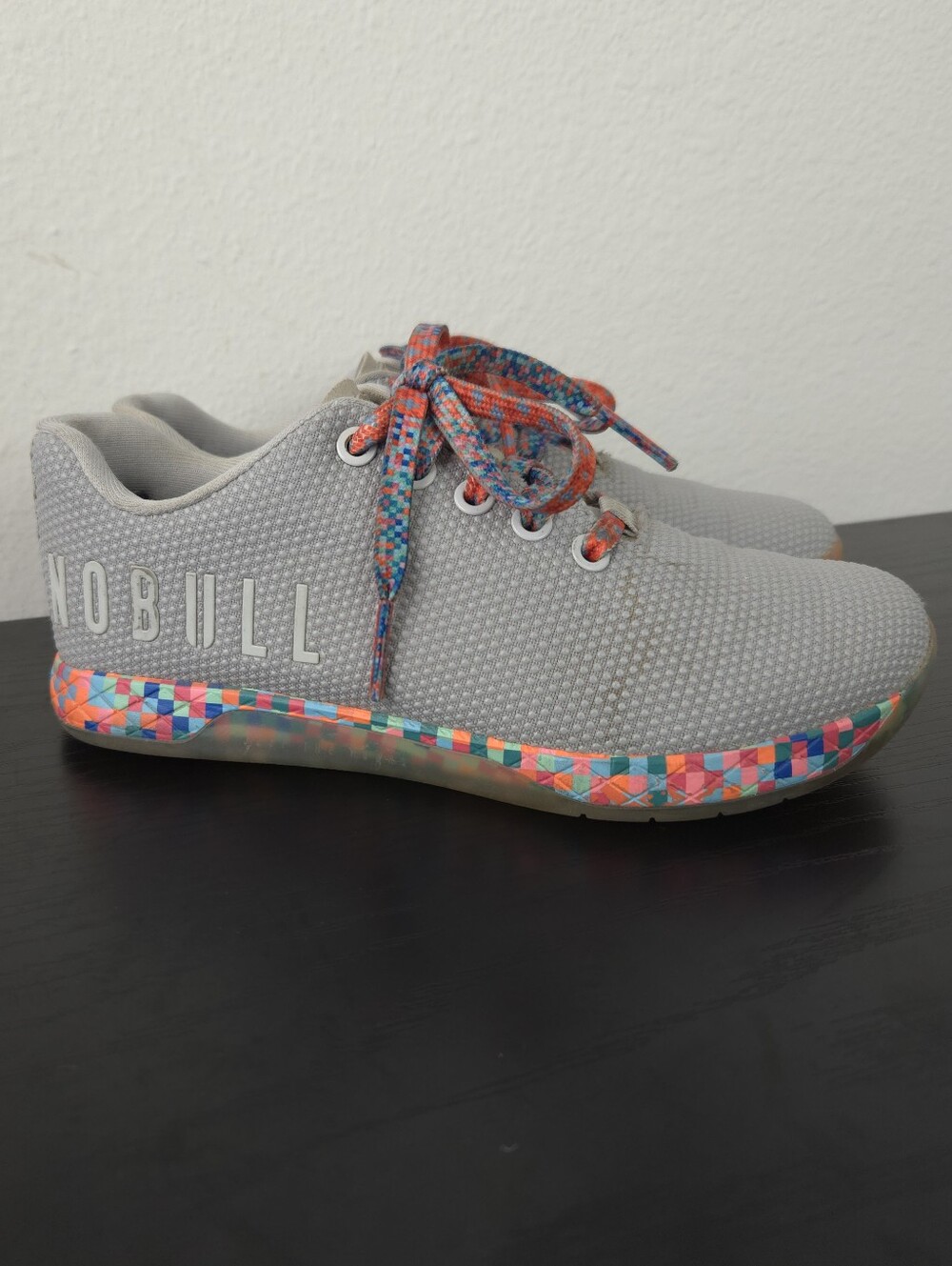 NOBULL Outwork Cross Trainer Grey Pixel Mosaic Womens 6 Mens 4.5 Sneakers